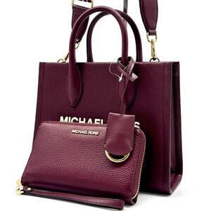 Michael Kors Mirella Small Crossbody Bag & Matching Card Case Wallet Ox Blood